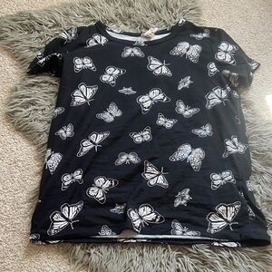 Butterfly Print Black Tee